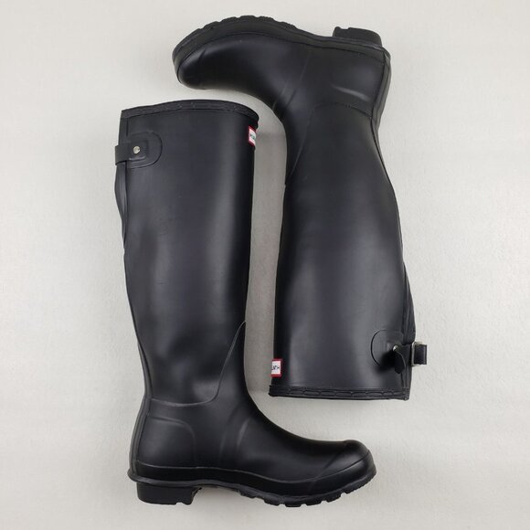 Hunter Original Tall Rain Boot Womens 8 Black Pull On Waterproof Adjustable Back - Picture 7 of 16